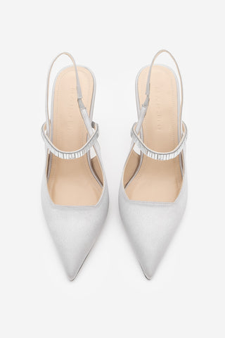 Kadın Stiletto Taşlı Topuklu Ayakkabı Lovan - Gümüş  Saten