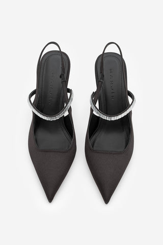 Kadın Stiletto Taşlı Topuklu Ayakkabı Lovan - Siyah Saten