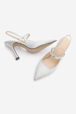 Kadın Stiletto Taşlı Topuklu Ayakkabı Lovan - Gümüş  Saten