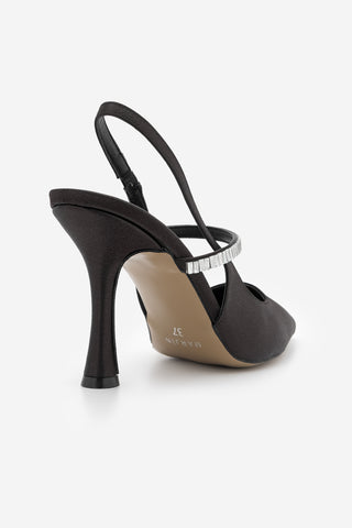 Kadın Stiletto Taşlı Topuklu Ayakkabı Lovan - Siyah Saten