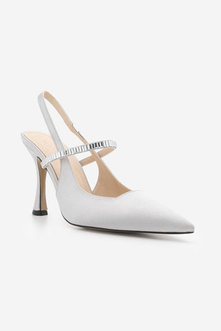 Kadın Stiletto Taşlı Topuklu Ayakkabı Lovan - Gümüş  Saten