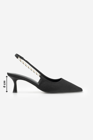 Kadın Stiletto Taşlı Topuklu Ayakkabı Zemora - Siyah Saten
