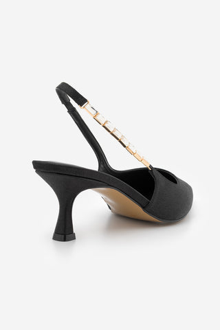 Kadın Stiletto Taşlı Topuklu Ayakkabı Zemora - Siyah Saten