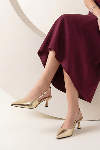 Kadın Stiletto Taşlı Topuklu Ayakkabı Zemora - Altın