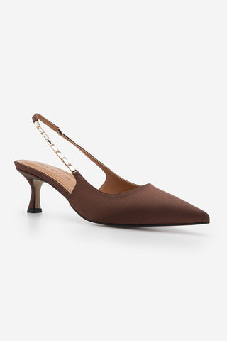 Kadın Stiletto Taşlı Topuklu Ayakkabı Zemora - Kahve Saten
