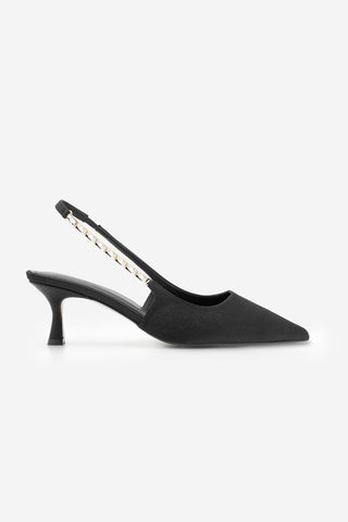 Kadın Stiletto Taşlı Topuklu Ayakkabı Zemora - Siyah Saten
