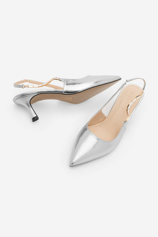 Kadın Stiletto Taşlı Topuklu Ayakkabı Zemora - Gümüş