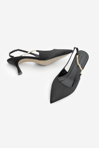 Kadın Stiletto Taşlı Topuklu Ayakkabı Zemora - Siyah Saten