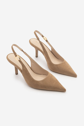 Kadın Stiletto Tokalı Topuklu Ayakkabı Henka - Camel Süet