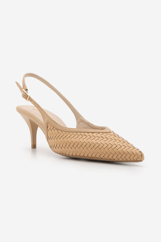Kadın Stiletto Örgü Desen Topuklu Ayakkabı Berfa - Camel