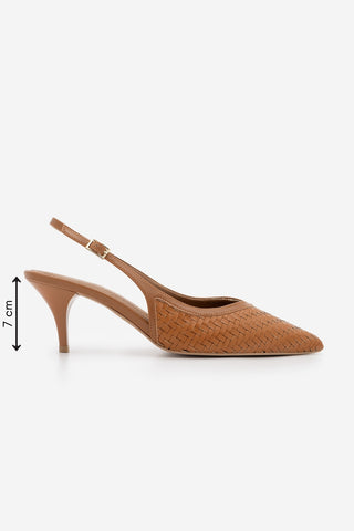Kadın Stiletto Örgü Desen Topuklu Ayakkabı Berfa - Taba