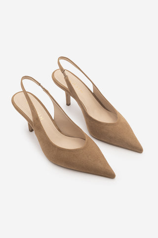 Kadın Stiletto Sivri Burun Klasik Topuklu Ayakkabı Dorve - Camel Süet
