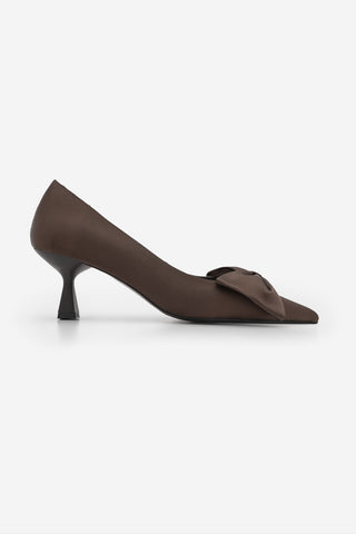 Kadın Stiletto Topuklu Ayakkabı Esilas - Kahve Saten