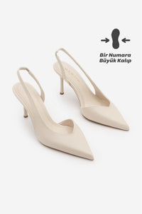 Kadın Stiletto Sivri Burun Topuklu Ayakkabı Esvin - Ekru