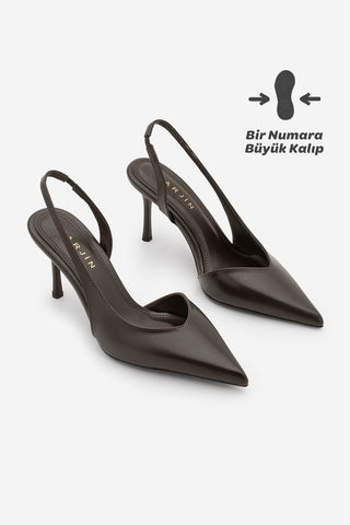 Kadın Stiletto Sivri Burun Klasik Topuklu Ayakkabı Esvin - Kahve