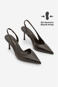 Kadın Stiletto Sivri Burun Klasik Topuklu Ayakkabı Esvin - Kahve
