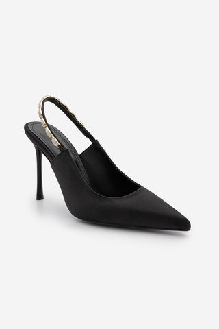 Kadın Stiletto Taşlı İnce Klasik Topuklu Ayakkabı Raven - Siyah Saten
