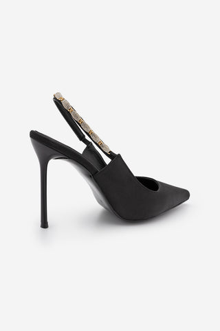 Kadın Stiletto Taşlı İnce Klasik Topuklu Ayakkabı Raven - Siyah Saten