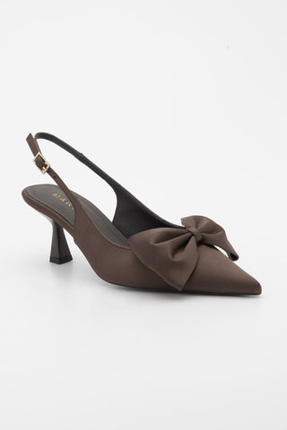 Kadın Stiletto Topuklu Ayakkabı Sarvel - Kahve Saten
