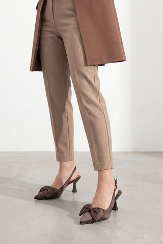 Kadın Stiletto Topuklu Ayakkabı Sarvel - Kahve Saten