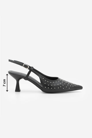 Kadın Stiletto Zımbalı Topuklu Ayakkabı Timon - Siyah