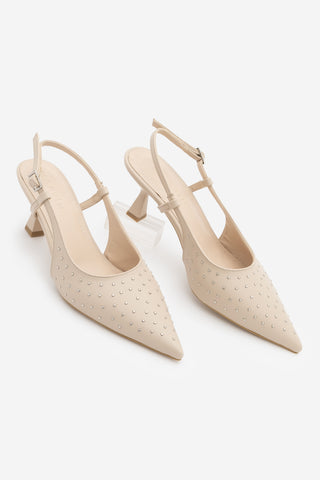 Kadın Stiletto Zımbalı Topuklu Ayakkabı Timon - Ekru