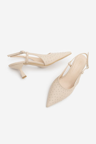 Kadın Stiletto Zımbalı Topuklu Ayakkabı Timon - Ekru