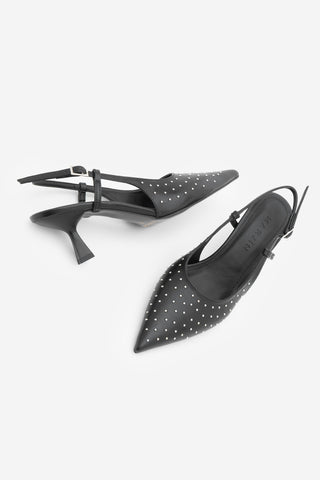 Kadın Stiletto Zımbalı Topuklu Ayakkabı Timon - Siyah