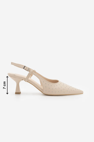 Kadın Stiletto Zımbalı Topuklu Ayakkabı Timon - Ekru