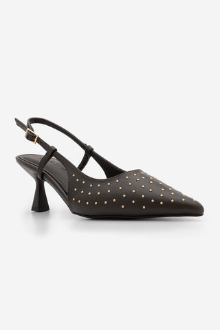 Kadın Stiletto Zımbalı Topuklu Ayakkabı Timon - Kahve