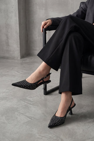 Kadın Stiletto Zımbalı Topuklu Ayakkabı Timon - Siyah