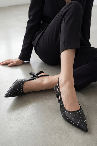 Kadın Stiletto Zımbalı Topuklu Ayakkabı Timon - Siyah