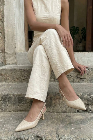 Kadın Stiletto Zımbalı Topuklu Ayakkabı Timon - Ekru