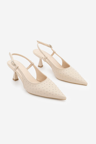 Kadın Stiletto Zımbalı Topuklu Ayakkabı Timon - Ekru