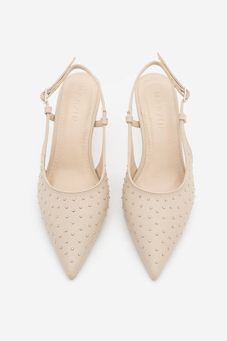 Kadın Stiletto Zımbalı Topuklu Ayakkabı Timon - Ekru
