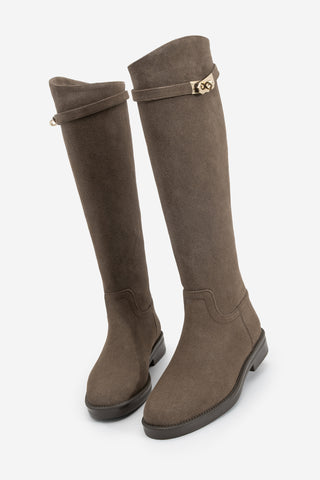 Kadın Tokalı Günlük Çizme Velote - Kahve Süet