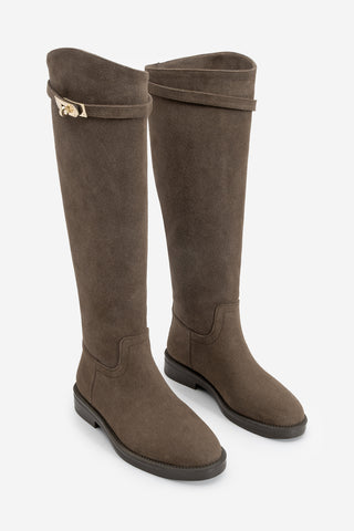 Kadın Tokalı Günlük Çizme Velote - Kahve Süet