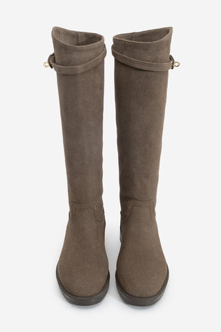 Kadın Tokalı Günlük Çizme Velote - Kahve Süet