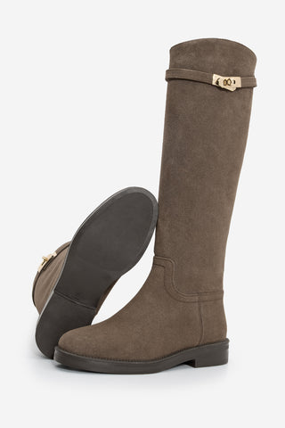 Kadın Tokalı Günlük Çizme Velote - Kahve Süet