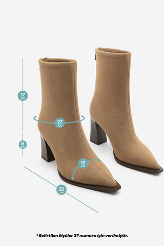 Kadın Topuklu Bot Kikas - Taba Süet
