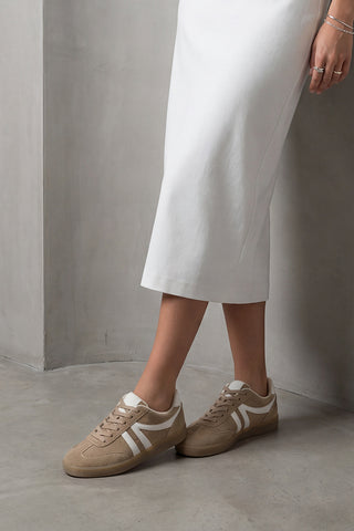 Kadın Sneaker Bağcıklı Spor Ayakkabı Tiyone - Camel Süet