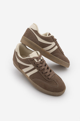 Kadın Sneaker Bağcıklı Spor Ayakkabı Tiyone - Vizon Süet
