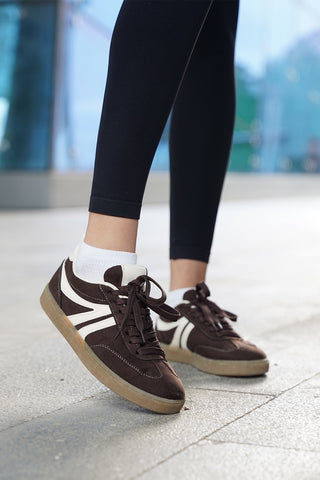 Kadın Sneaker Bağcıklı Spor Ayakkabı Tiyone - Kahve Süet