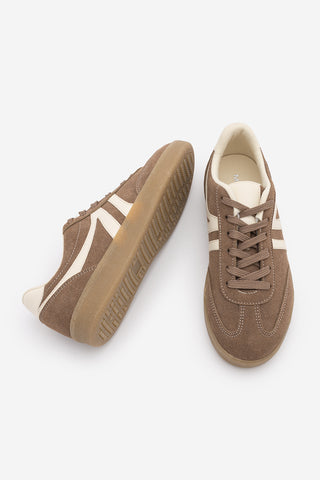 Kadın Sneaker Bağcıklı Spor Ayakkabı Tiyone - Vizon Süet