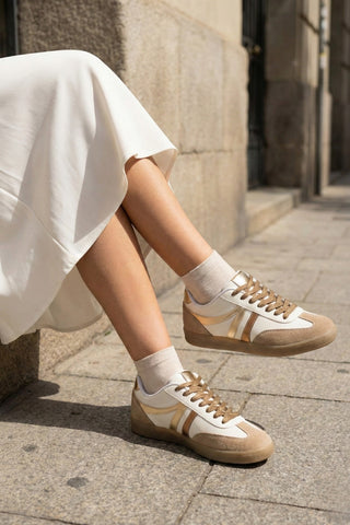 Kadın Sneaker Bağcıklı Spor Ayakkabı Tiyone - Altın