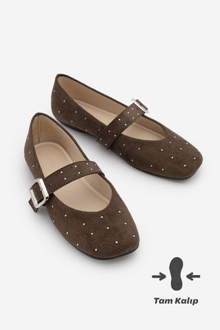 Kadın Zımbalı Babet Velona - Kahve Süet