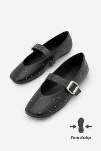 Kadın Zımbalı Babet Velona - Siyah