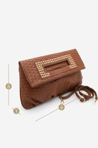 Kadın Zımbalı El Ve Omuz Çantası Panes - Taba