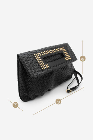 Kadın Zımbalı El Ve Omuz Çantası Panes - Siyah