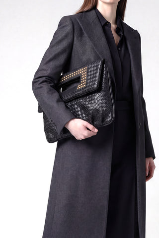 Kadın Zımbalı El Ve Omuz Çantası Panes - Siyah